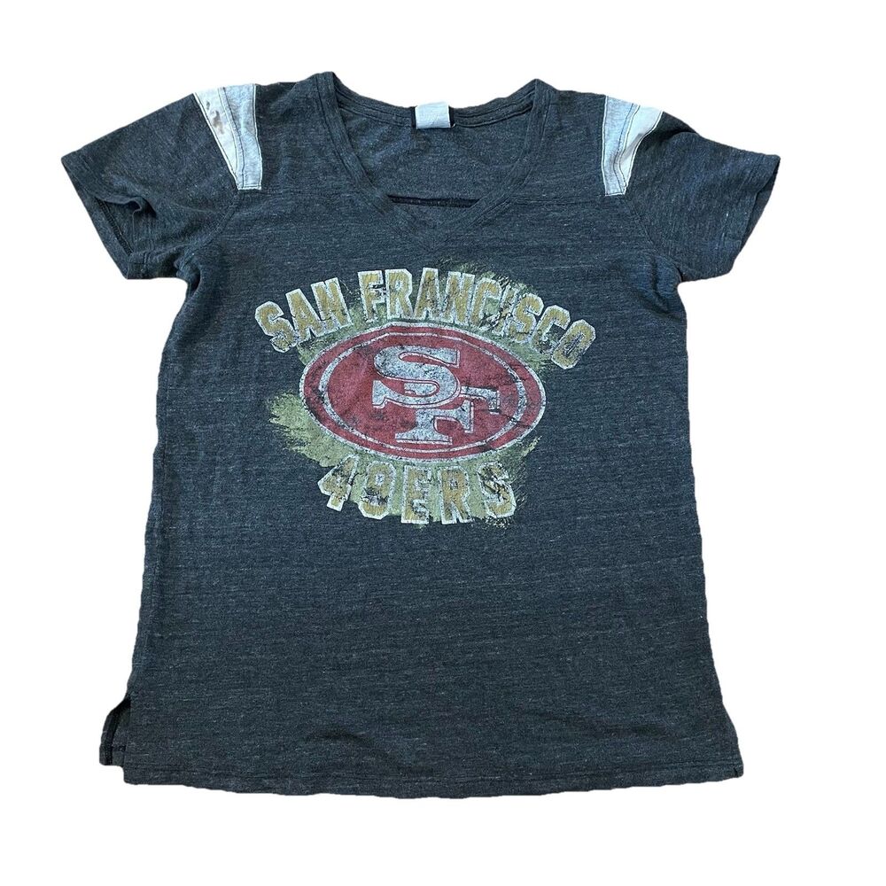 Fanatics San Francisco 49ers Shirt Womens Large Grey V-Neck Mesh Shoulder Tee